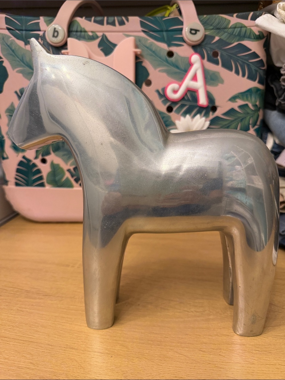 Silver Metallic Swedish Dala Horse Figurine Home Art Décor